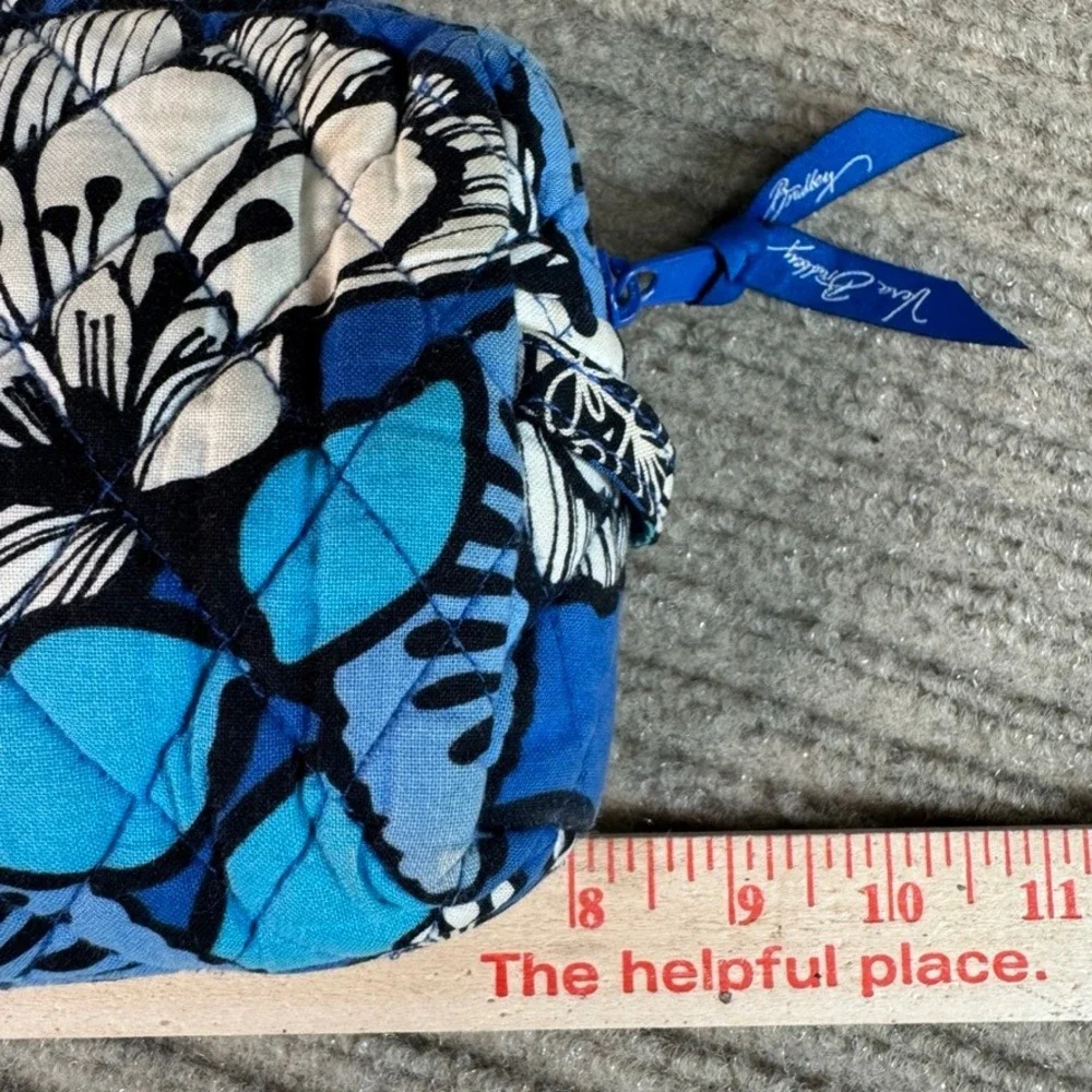 Vera Bradley Indigo Pop Cosmetic Bag Blue Floral Quilted Cotton Makeup Pouch